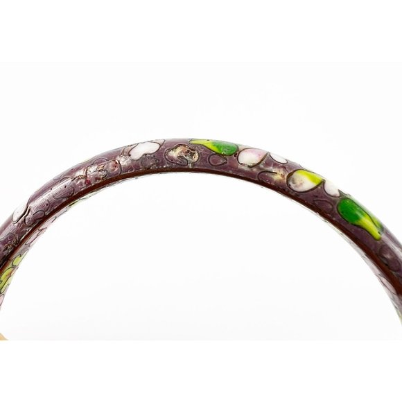 Vintage Chinese Purple Cloisonne Enamel Floral Round Bangle Bracelet - Picture 7 of 7